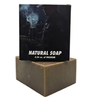 5.56 oz. of Freedom Natural Soap bar for men, handcrafted with antioxidant-rich cocoa powder and an aromatic coffee scent, perfect for a refreshing post-shift shower.