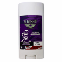 Front of product: Angry Charlie Vanilla & Cedarwood Natural Deodorant in a bold, striking design.