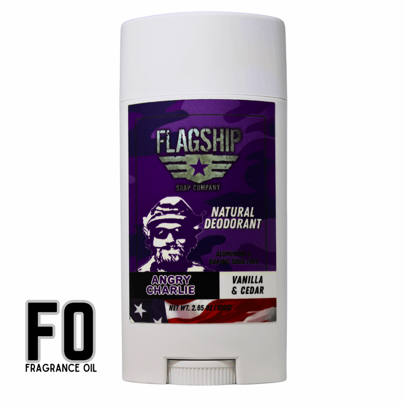 Main Image (Watermarked): Angry Charlie Natural Deodorant in premium packaging.