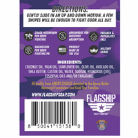 Back Label: Ingredients and features of Angry Charlie Natural Deodorant.