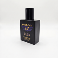 Studio product shot of F.A.F.O. Extrait de Parfum cologne by Flagship Soap Company. The tactical matte black glass bottle is positioned at a three-quarter angle, prominently showcasing its rugged front and side profile. The front face displays the purple and yellow Bravo Zulu BZ logo alongside the gold F.A.F.O. branding and text indicating a high-concentration Extrait de Parfum made in the USA. The entire bottle is isolated on a completely clean, bright white background.