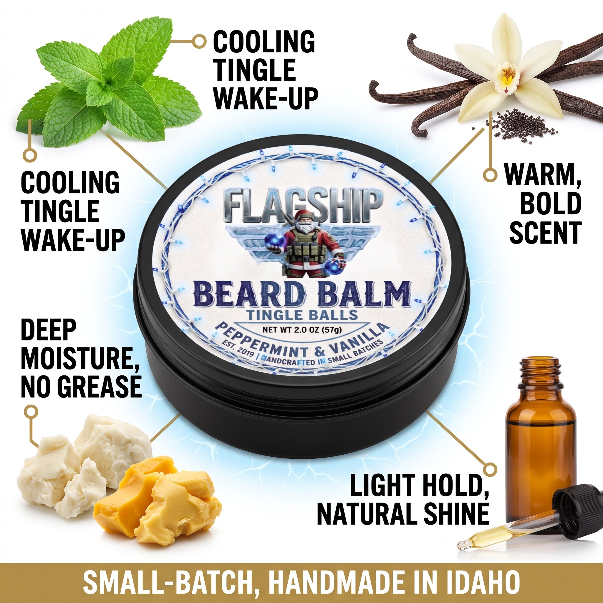 Tingle Balls Peppermint and Vanilla Beard Balm | 2 oz Natural Balm