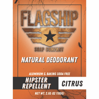 Front Label: Hipster Repellent Citrus Natural Deodorant in a vibrant and fresh design.