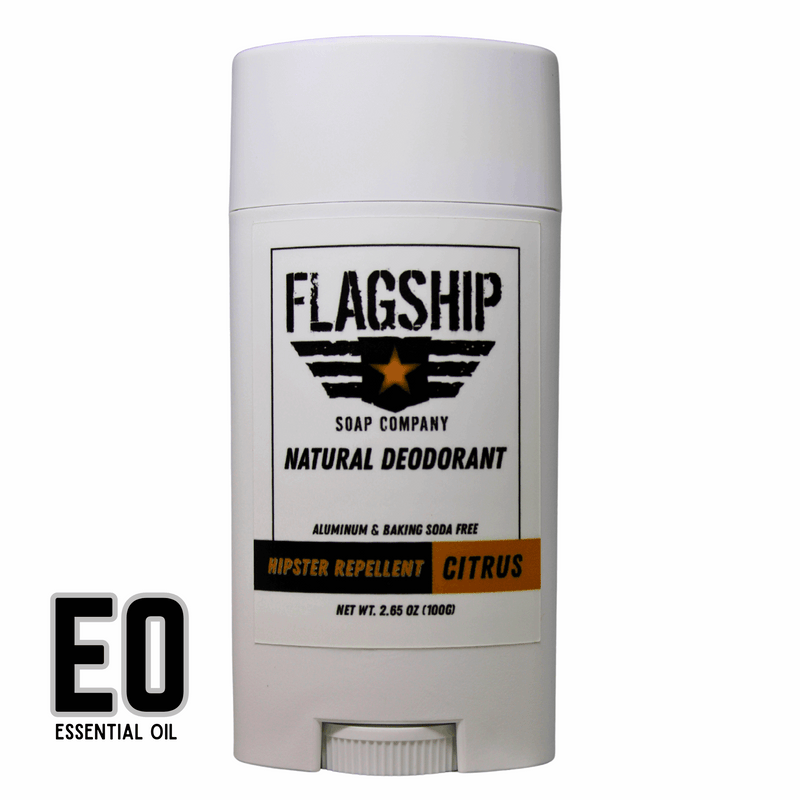 Main Image: Hipster Repellent Natural Deodorant in a minimalist yet bold design.