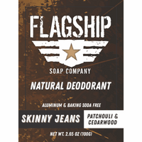 Front Label: Skinny Jeans Natural Deodorant with an earthy, stylish design.