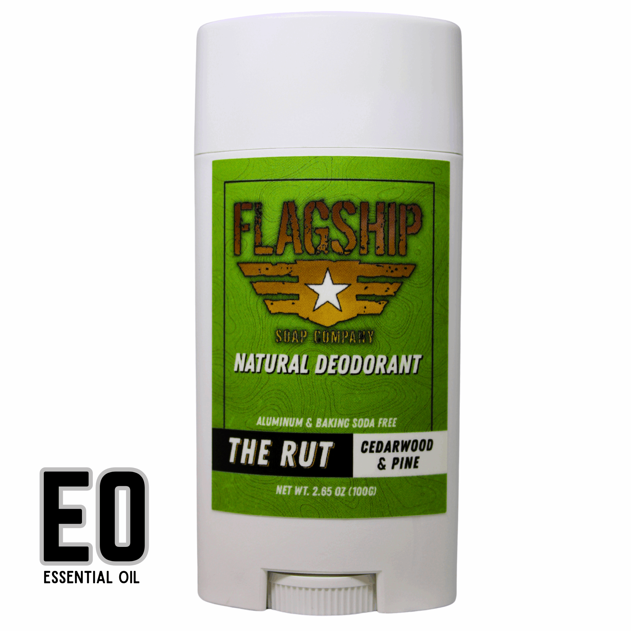 Main Image (Watermarked): The Rut Natural Deodorant in an outdoorsy, adventure-ready design.