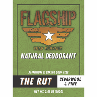 Front Label: The Rut Cedarwood & Pine Natural Deodorant in rugged, natural packaging.
