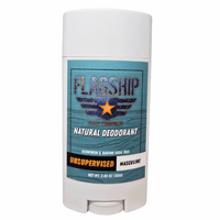 Front of product: UNSUPERVISED Masculine Natural Deodorant with bold, rugged packaging.