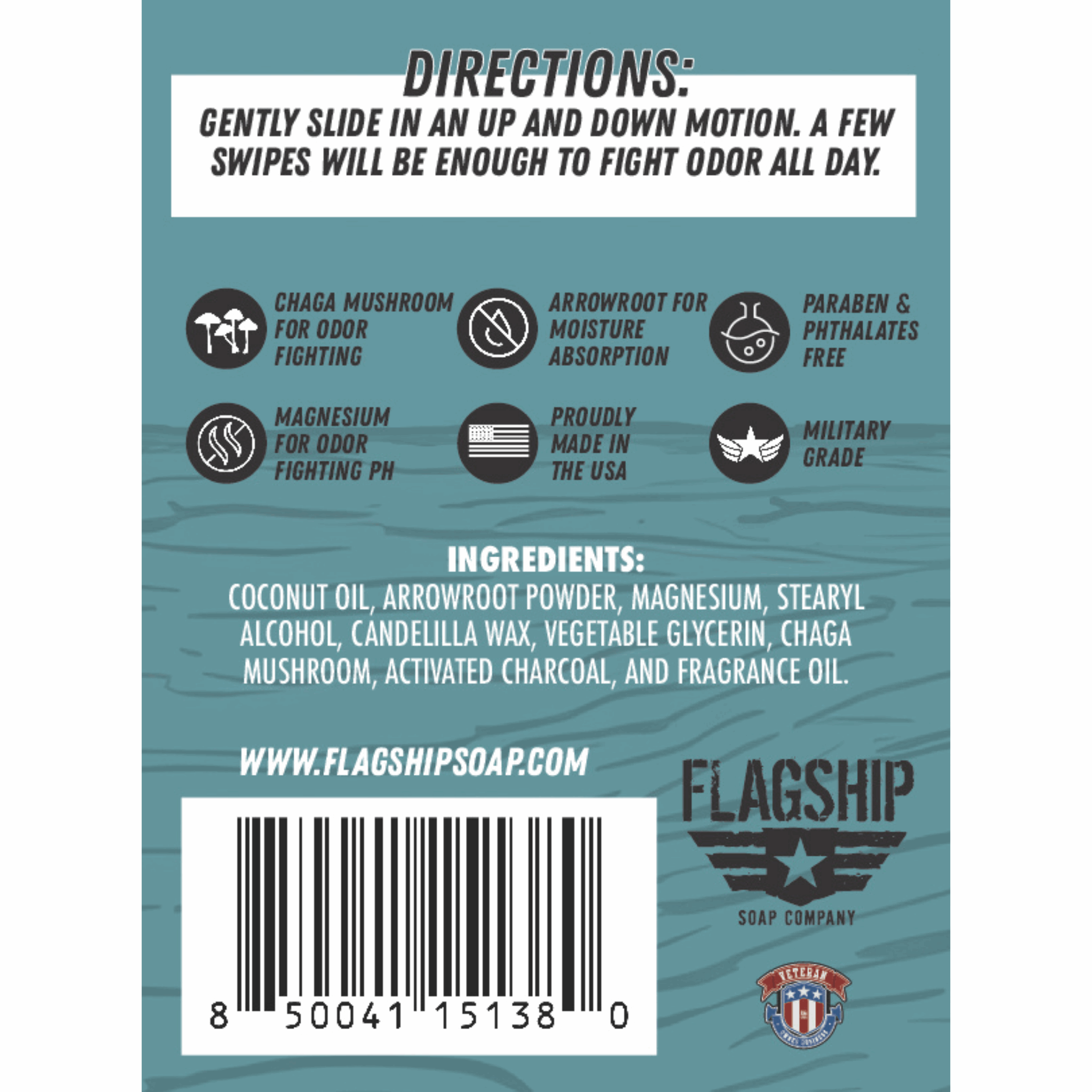 Back Label: Ingredient list and key benefits of UNSUPERVISED Natural Deodorant.