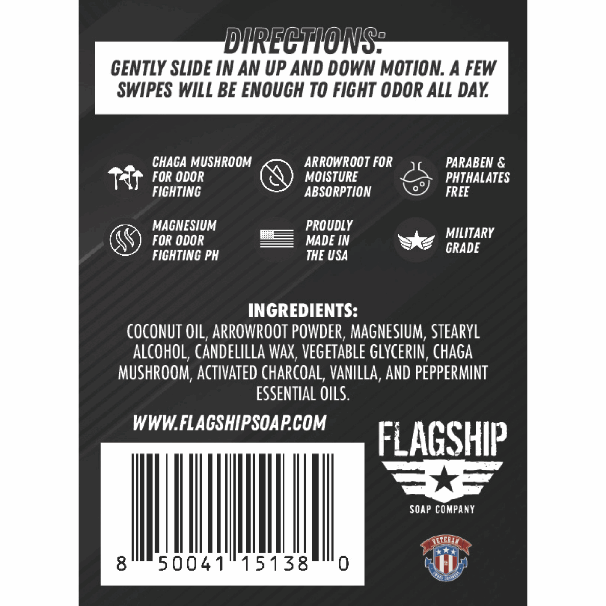 product details for Vendetta Vanilla & Cedarwood Natural Deodorant found on back label.