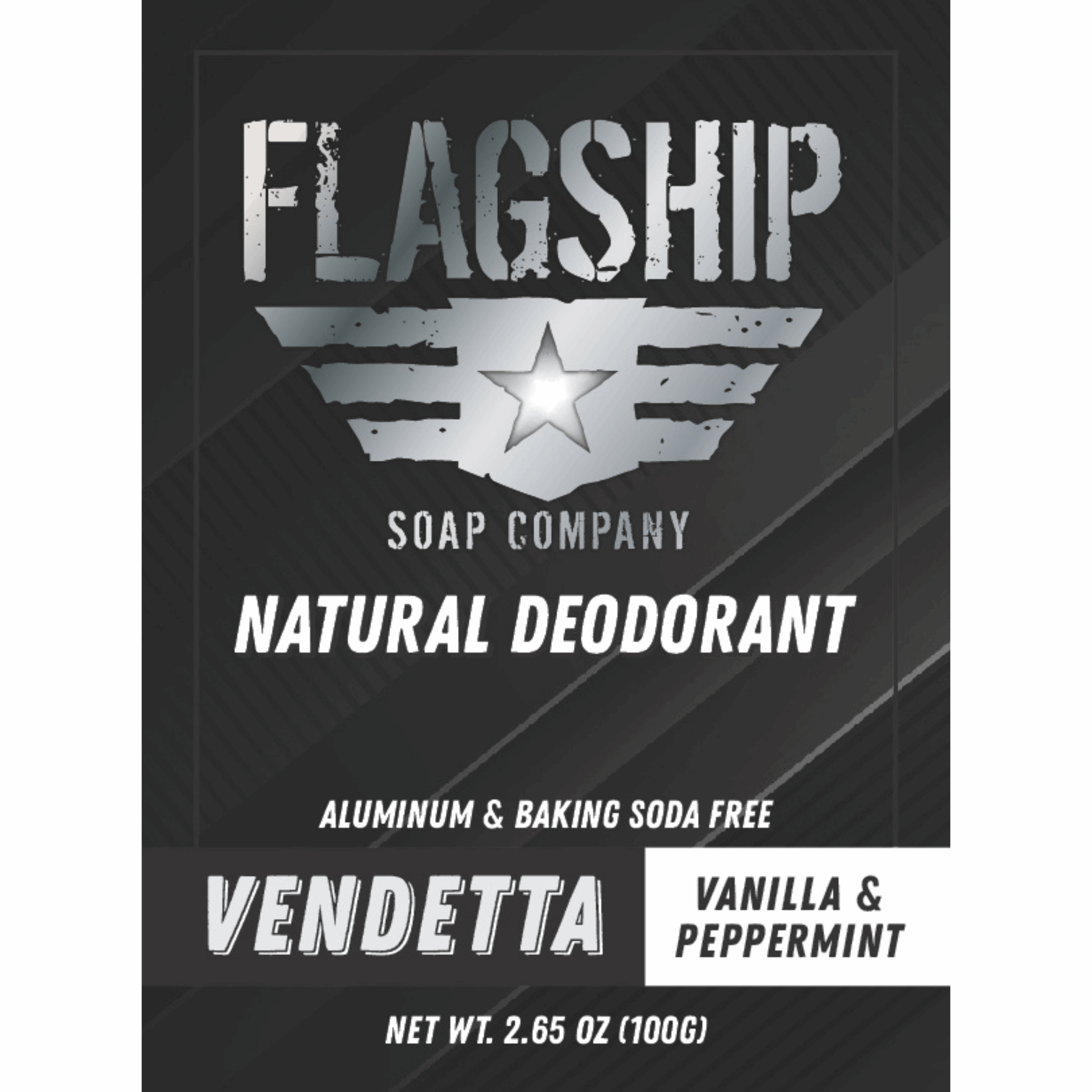 Vendetta Vanilla & Cedarwood Women's Natural Deodorant with premium branding and smooth packaging.