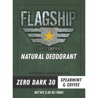 Front Label: Zero Dark 30 Spearmint & Coffee Natural Deodorant in a bold, military-inspired design.