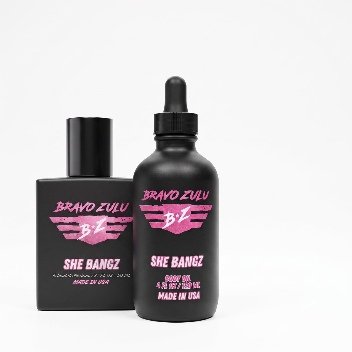 Bravo Zulu SHE BANGZ Body Oil bottle, close-up view