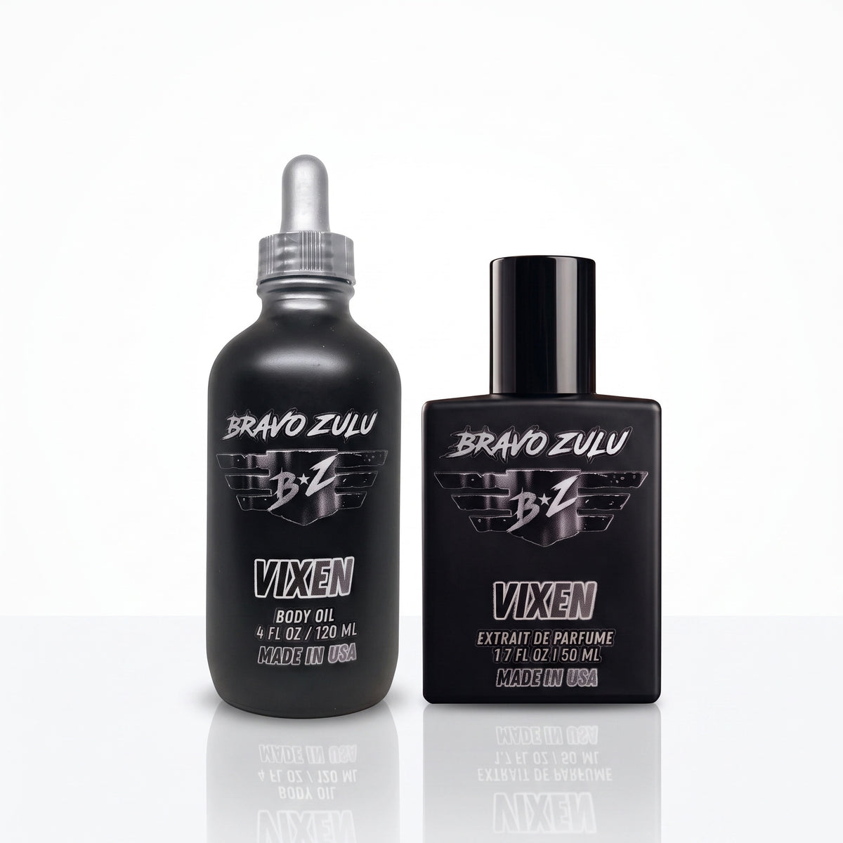 Bravo Zulu VIXEN Body Oil bottle, front view