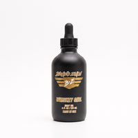 Bravo Zulu Whiskey Girl Body Oil dropper bottle studio product shot on white background, matte black glass with gold Bravo Zulu B★Z logo, 4 fl oz / 120 mL