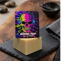 Flagship Soap Company 5.56 oz. of Freedom natural soap with vibrant neon skull artwork on a clean white background.