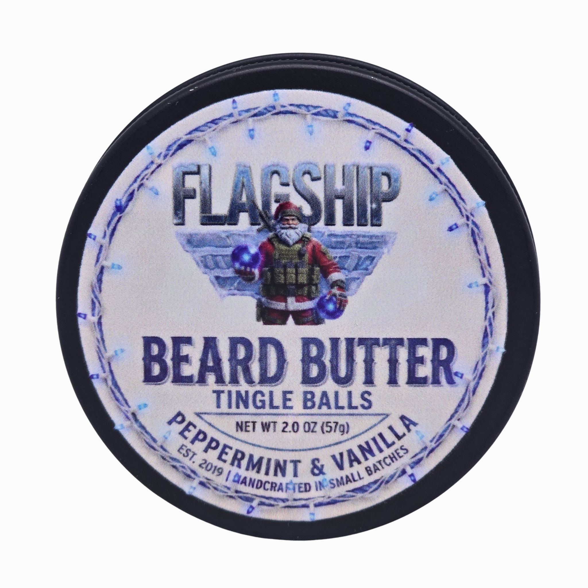 Flagship Tingle Balls Peppermint & Vanilla Beard Butter tin, front view
