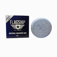 Flagship Tingle Balls peppermint and vanilla shampoo bar box next to 3 oz puck