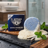 Tingle Balls peppermint and vanilla beard wash puck lathering with mint leaves and vanilla pods