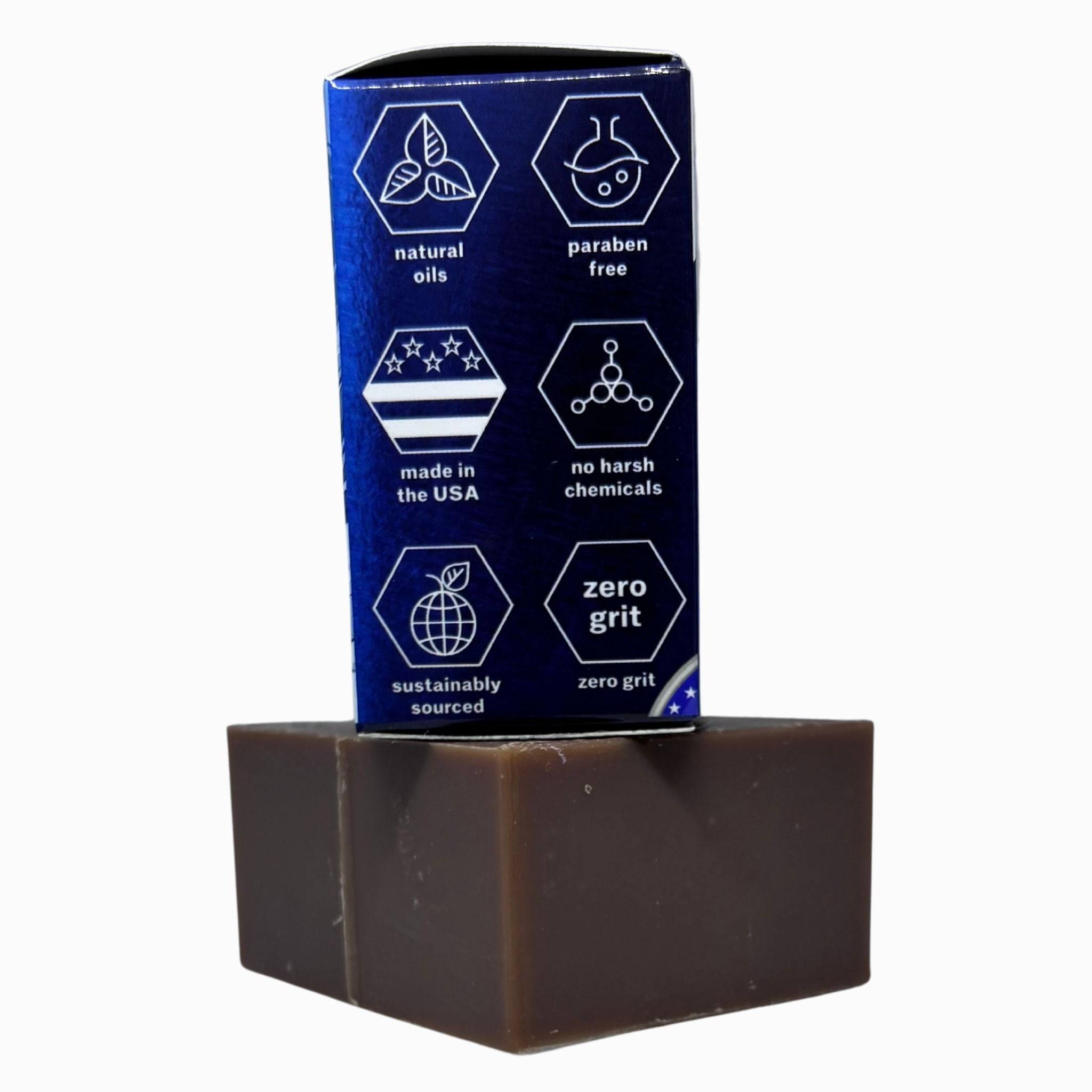 Tingle Balls Soap box side panel: natural, paraben-free, USA-made, zero grit