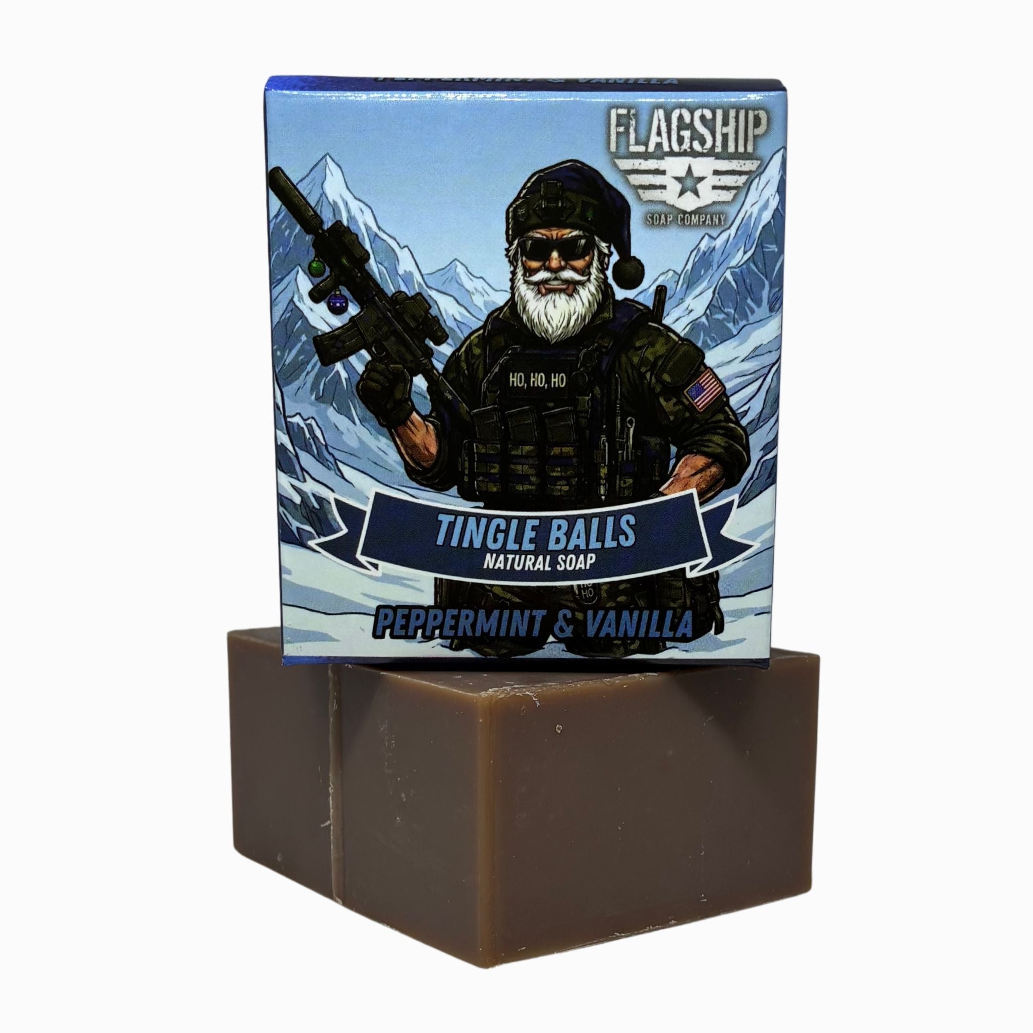Tingle Balls Peppermint & Vanilla Soap - holiday tactical Santa box design